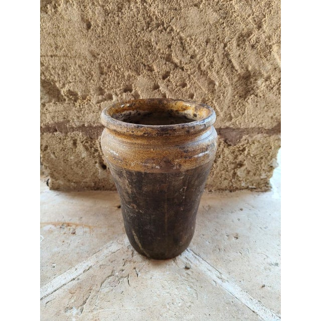 Brown Antique Smoked Terracotta Vase with Ochre Glazed Rim, Southern Italy, 1890s For Sale - Image 8 of 9