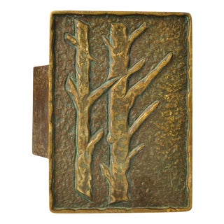 Rectangular Push and Pull Door Handle in Bronze with Tree Relief, 1970s For Sale