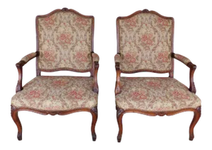Vintage French Louis XV Style Fireside Accent Arm Chairs - a Pair
