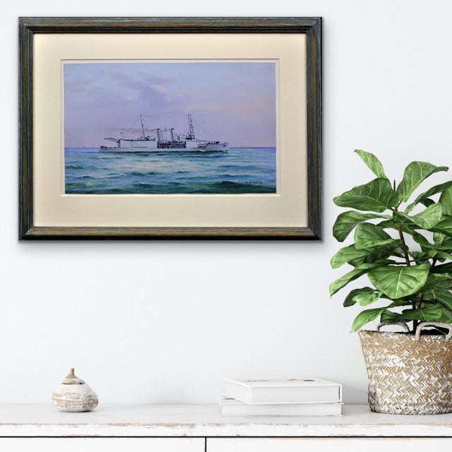 Vincenzo Desposito, HMS Nairana Royal Navy Seaplane Carrier, 1890s, Gouache & Paper, Framed For Sale - Image 15 of 18