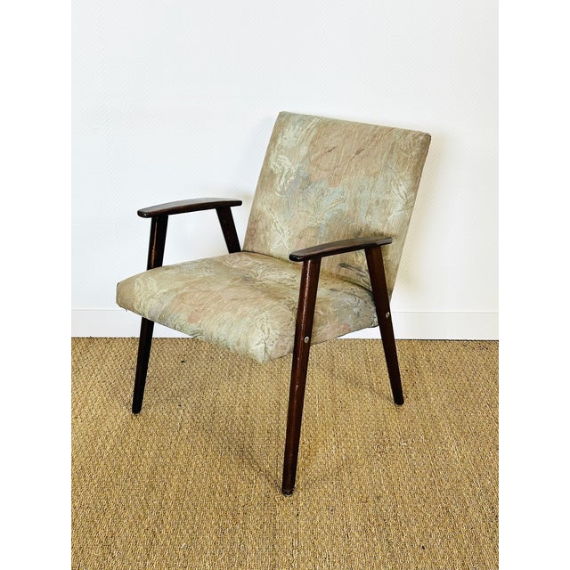 1960s Vintage Lounge Chair in Dark Wood and Floral Patterned Fabric, 1960s For Sale - Image 5 of 14
