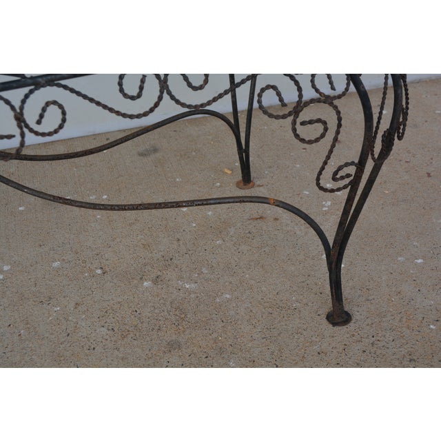 Black Vintage Attributed to John Salterini Peacock Wrought Iron Black Garden Bench / Loveseat For Sale - Image 8 of 12