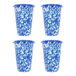 Crow Canyon Home Splatterware, 14 oz. Tumblers in Blue & White - Set of 4 For Sale