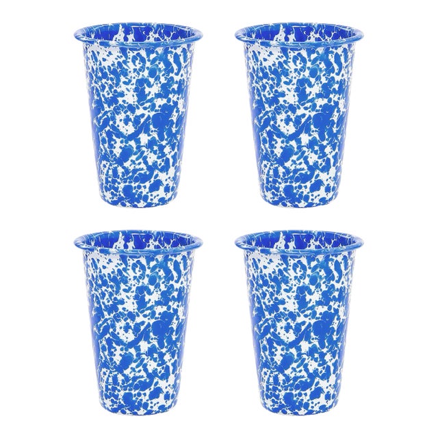 Crow Canyon Home Splatterware, 14 oz. Tumblers in Blue & White - Set of 4 For Sale