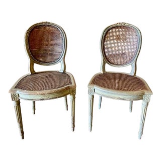 Pair of French Louis XVI Cane Side Chairs For Sale
