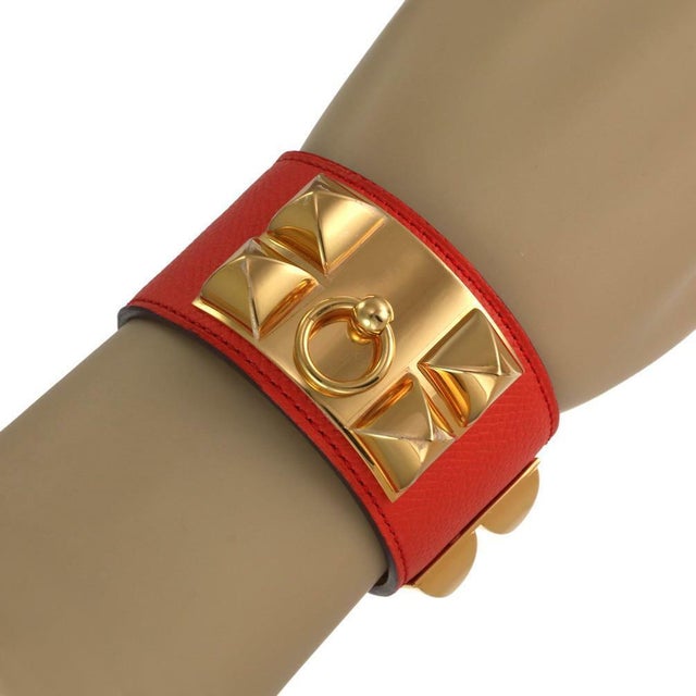 アクセサリー 017021 HERMES leather bracelet made in Hermès // Orange & Gold Double Tour Leather Bracelet – VSP