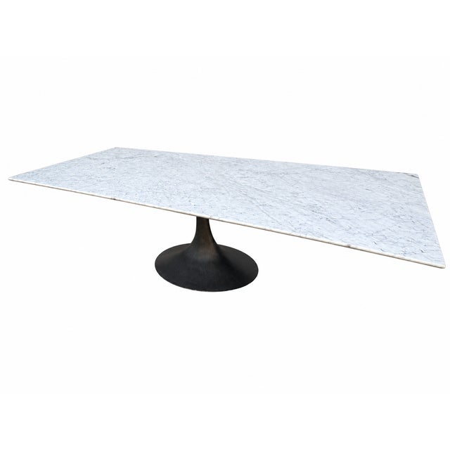Mid-Century Modern Rh Aero Stone Rectangular Dining Table – 120" | Italian Carrara Marble Top | Cast Iron Pedestal Base For Sale - Image 3 of 18