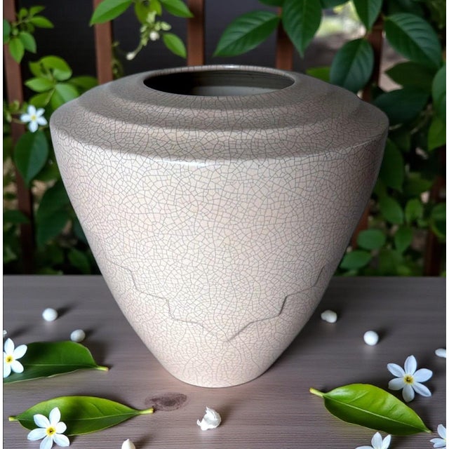 Art Deco French Craquelé White Ceramic Vase For Sale - Image 17 of 18