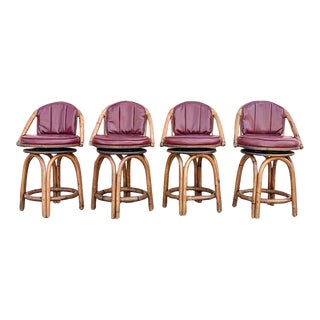 Palm Beach Regency Rattan Counter Stools - Set of 4 For Sale