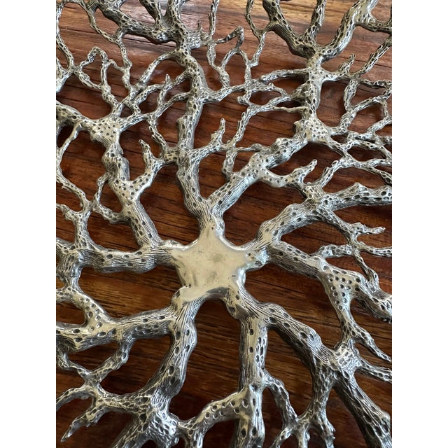 Metal Vintage 15” Faux Coral Metal Shallow Bowl For Sale - Image 7 of 18