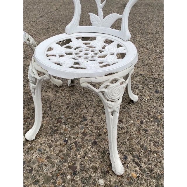 Metal Victorian Style Rose Pattern Cast Aluminum Garden Patio Outdoor Bistro Chairs For Sale - Image 7 of 11