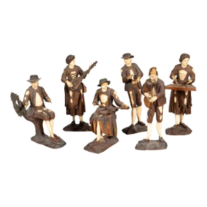 Italian Carved Wood And Bone Peasant Musicians - Set of 6