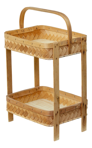 Early 20th Century Handmade Woven Pine 2-Tier Stand, 1910s