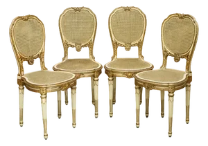 French Louis XVI Carved Giltwood and Cane Bergere Side Chairs, Set of 4