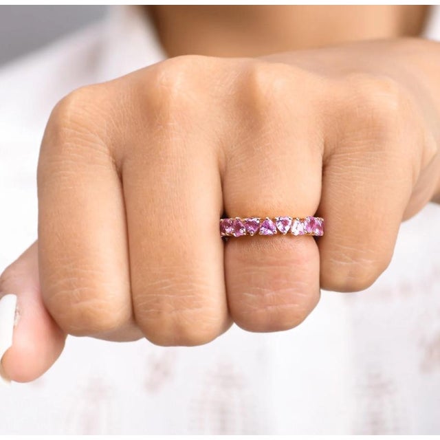 Pink Natural 2.93 cts pink sapphire heart ring in 14k gold For Sale - Image 8 of 18