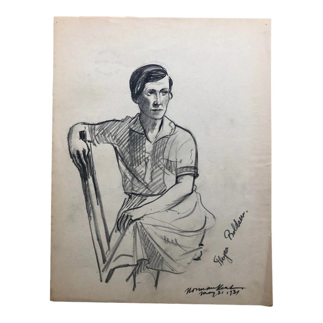 1931 Norman Kent Portrait Drawing of Sculptor Thyra Boldsen For Sale