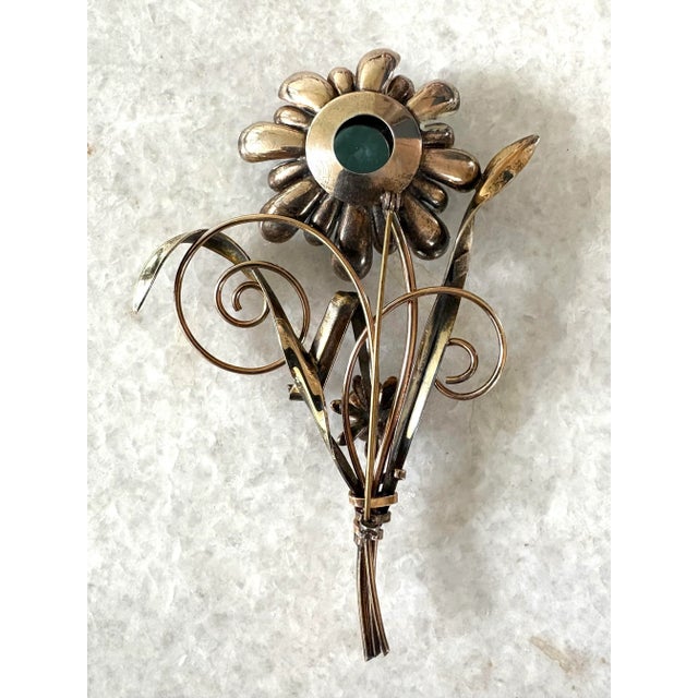 Mid-Century Modern Art Deco Brooch Gold Fill 12k Signed Harry Iskin Large Blue Stone For Sale - Image 3 of 7