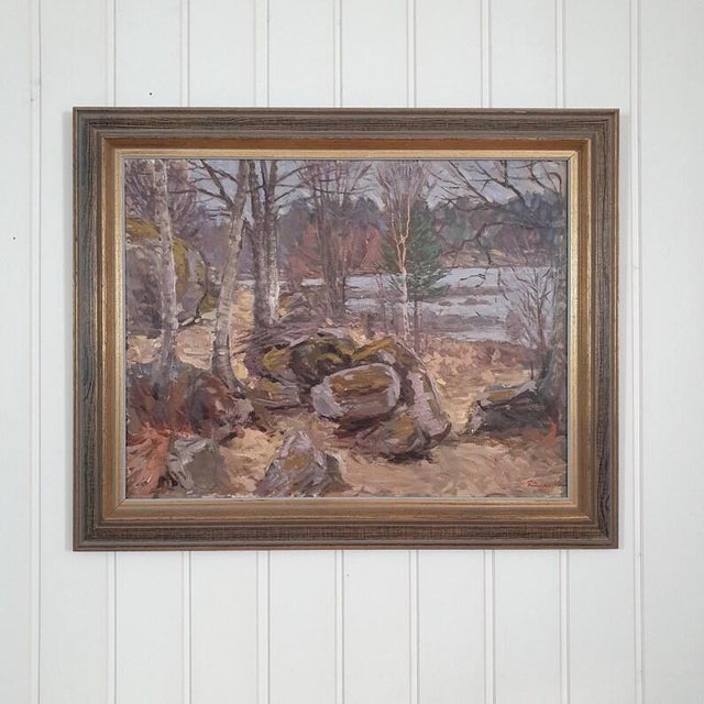 1971 Mid Century Swedish Expressionist Landscape "Tidig Vårdag" by Gunnar Svensson For Sale - Image 14 of 18