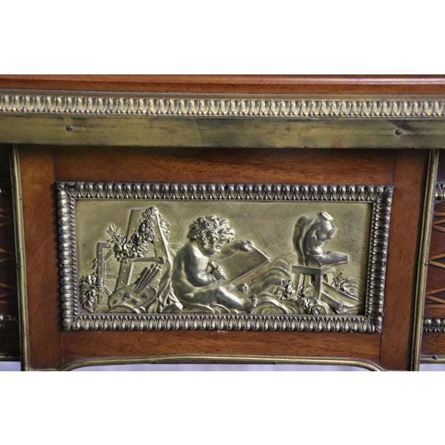Louis XVI 19th C. Bronze Mounted Figural Marqetry Inlaid Roll Top Desk For Sale - Image 11 of 17