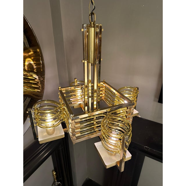 Italian Gold Plate and Murano Glass Chandelier attributed to Gaetano Sciolari, 1960s For Sale - Image 13 of 18