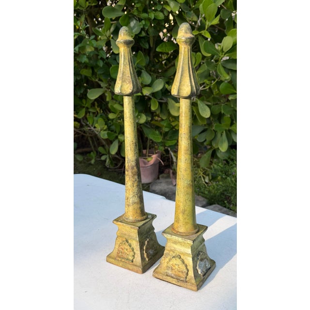 Late 20th Century Vintage Neoclassical Patinated Metal Architectural Finials, Pair For Sale - Image 5 of 12