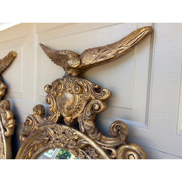 Pair of Monumental Federal Giltwood Eagle Convex Mirrors For Sale - Image 10 of 18