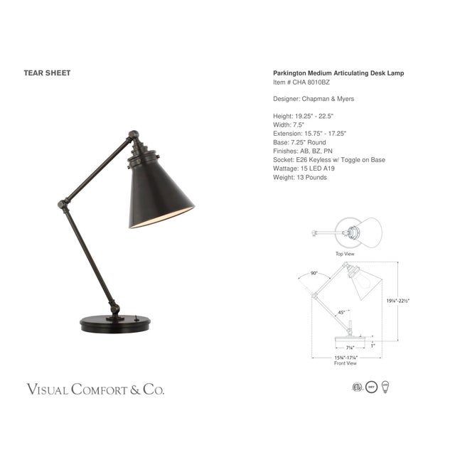 Chapman & Myers by Visual Comfort Signature Parkington Medium Articulating Desk Lamp in Bronze Designer: Chapman & Myers...