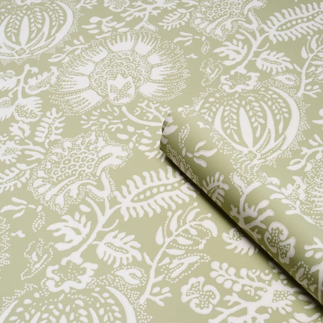 Schumacher SAMPLE - Schumacher Pomegranate Print Wallpaper In Moss For Sale - Image 4 of 6