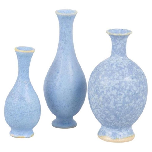 1980s Small Stoneware Vases with Blue Glaze by Per Liljegren, 1980s, Set of 3 For Sale - Image 5 of 5
