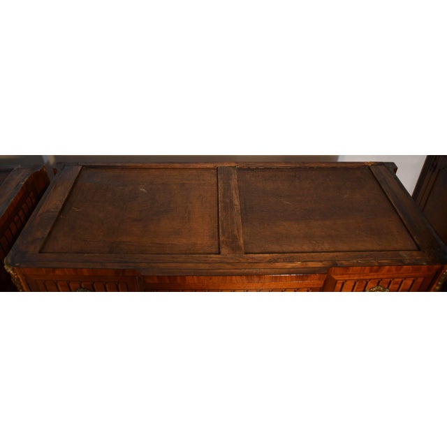 1880 French Louis XV Walnut Inlaid & Marble Top Pair Chest of Drawers / Commodes For Sale - Image 18 of 18