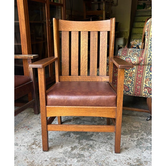 1910s Stickley Era Mission Oak Lounge Chair For Sale - Image 4 of 11