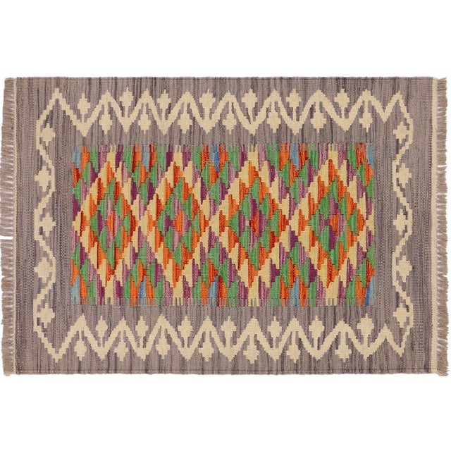 Tribal Kilim Gray Beige Hand-Woven Wool Rug For Sale - Image 9 of 9