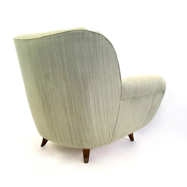 Mid-Century Modern Vintage Light Green Armchairs with Wooden Structure, Italy, 1950s, Set of 2 For Sale - Image 3 of 9