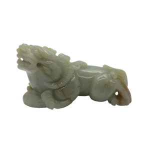 Hand Carved Natural Green Jade Feng Shui Lucky Pixiu Figure Pendant