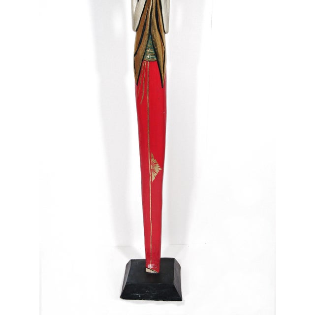 Red 1990s Hand-Carved Balinese Dancer Wood Sculpture (22") — Red/Gold Accents For Sale - Image 8 of 14