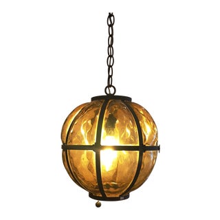 Blown Amber Glass Pendant Light For Sale