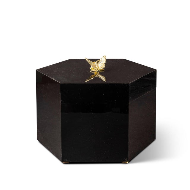 Hollywood Regency Venetian Hex Box Oynx with Butterfly For Sale - Image 3 of 3