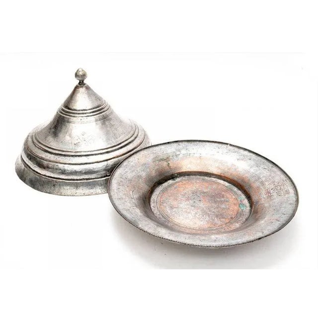 An antique Ottoman Empire tinned copper lidded serving plate set / food cover. Hand forged in the late 18th century /...