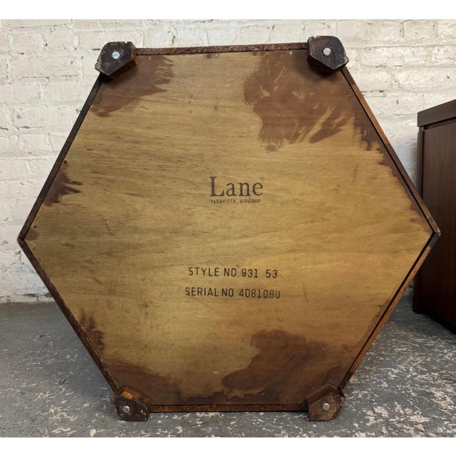 Pair of Lane Furniture Hexagonal Mid-Century Walnut Side Tables For Sale - Image 11 of 15