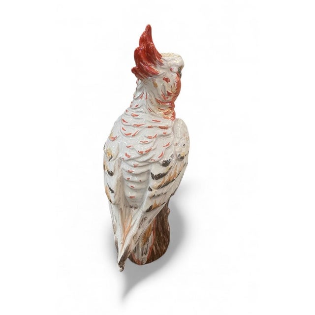 Italian Ceramic Cockatoo / Galah Parrot Sculpture on Stump For Sale - Image 4 of 7