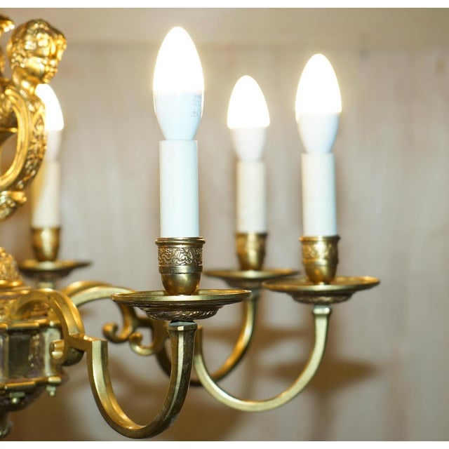 Metal Antique French Rococo Gold Gilt Brass Eight-Branch Cherub Chandelier, 1900s For Sale - Image 7 of 18