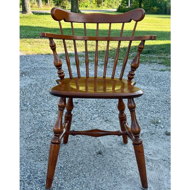 American Vintage Ethan Allen Solid Maple Comb Back Captains Chairs - Set of 6 For Sale - Image 3 of 12