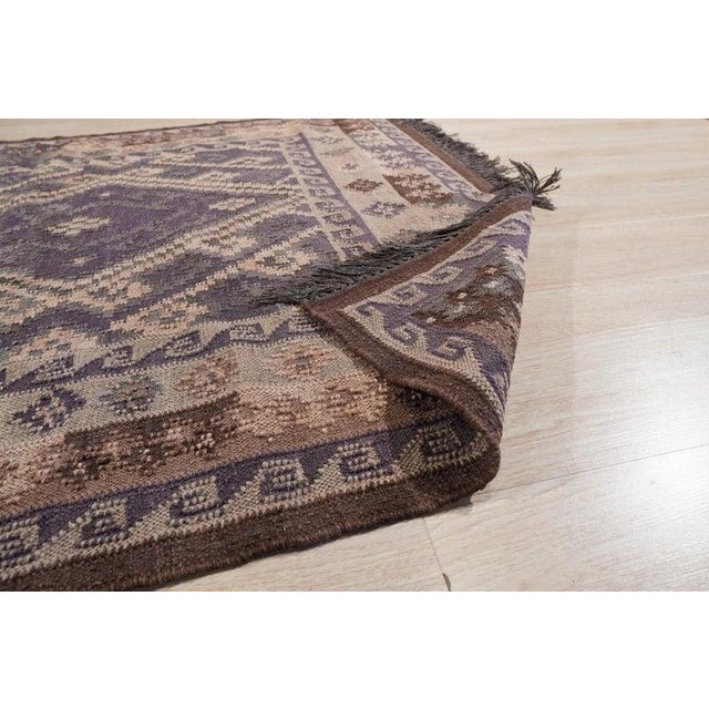 Contemporary 5x8 Purple Flat Weave Wool Diamond Lattice Geometric Modern Carpet Rug For Sale - Image 3 of 5