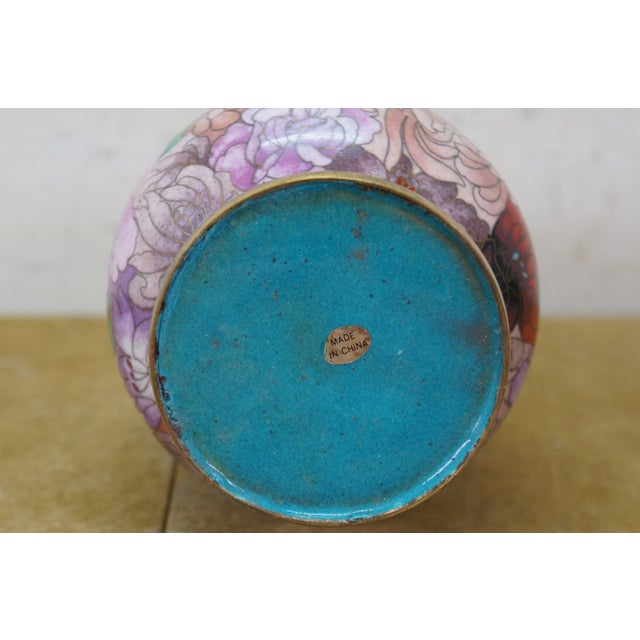 Chinese Brass Cloisonne Enamel Chrysanthemum Bud Vase on Stand 8" For Sale - Image 13 of 13