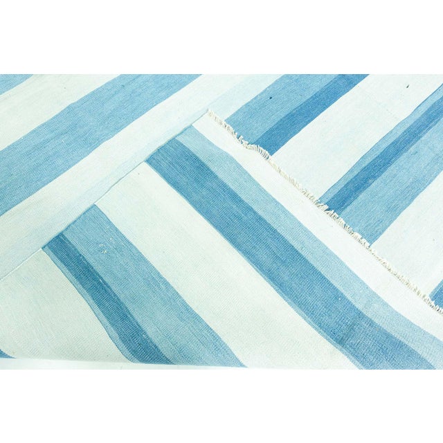 Blue Doris Leslie Blau Vintage Indian Dhurrie Striped Rug For Sale - Image 8 of 8