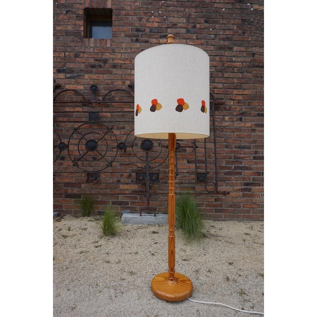 Unique standing lamp made in the 1960s by temde leuchten in the scandinavian style made of pine wood with a beautiful...