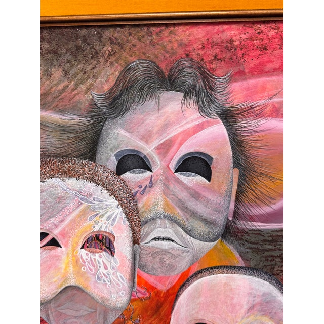 Paint Figurative Masks Acrylic Painting, Framed. For Sale - Image 7 of 12
