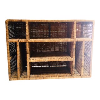 Vintage Rattan Bookcase/Media Record Stand For Sale
