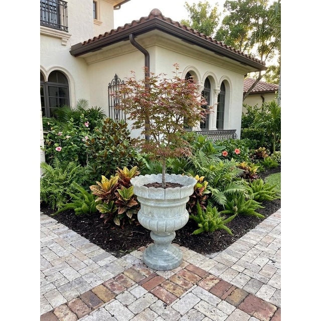 Large Neoclassical Scalloped Green Marble Garden Urn Planter For Sale - Image 12 of 12