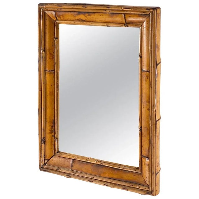 Brown Rattan & Bamboo Mirror, Italy, 1950s For Sale - Image 9 of 9